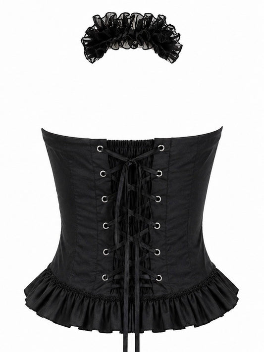 Black Ruffle Adjustable Corset Top