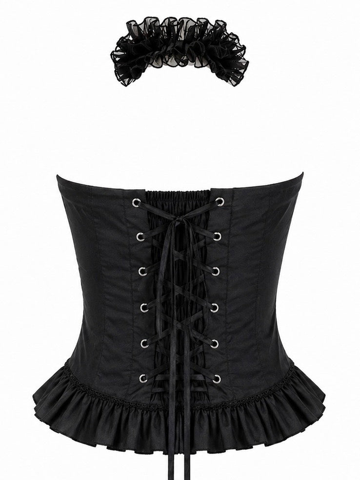 Black Ruffle Adjustable Corset Top