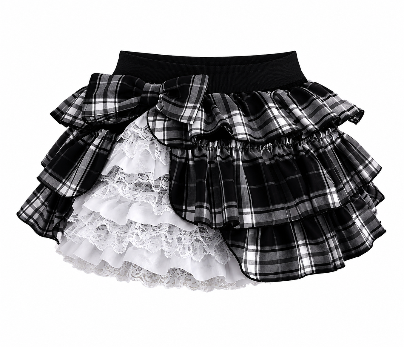 Plaid Lace Ruffle Mini Skirt