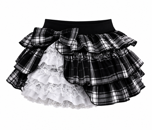 Plaid Lace Ruffle Mini Skirt