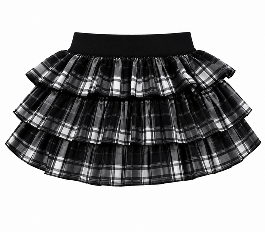 Plaid Lace Ruffle Mini Skirt